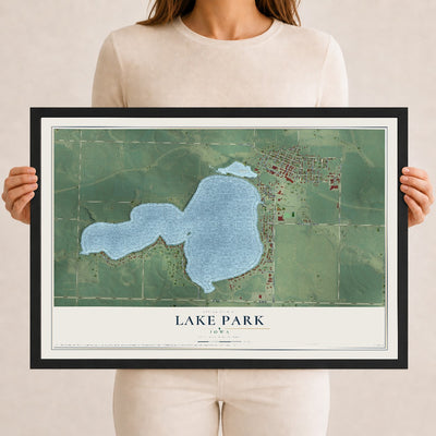 Map of Lake Park, Iowa, 12 x 18 inch print in a black wood frame