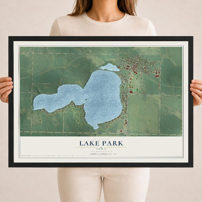 Map of Lake Park, Iowa, 18 x 24 inch print in a black wood frame