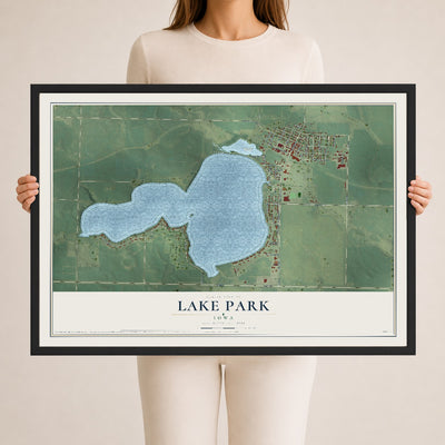 Map of Lake Park, Iowa, 24 x 36 inch print in a black wood frame