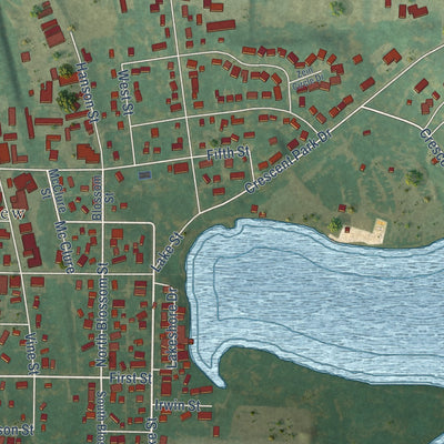 Close-up of the map of Lake View, Iowa print showing street and building detail