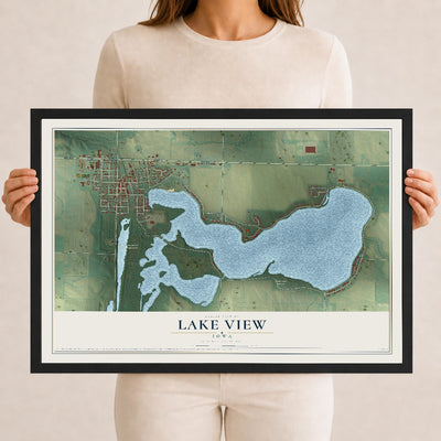 Map of Lake View, Iowa, 12 x 18 inch print in a black wood frame