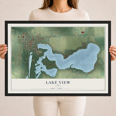 Map of Lake View, Iowa, 18 x 24 inch print in a black wood frame