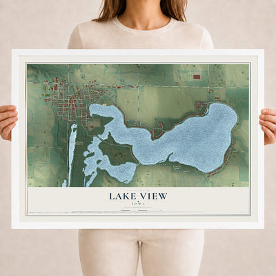 Map of Lake View, Iowa, 18 x 24 inch print in a white wood frame