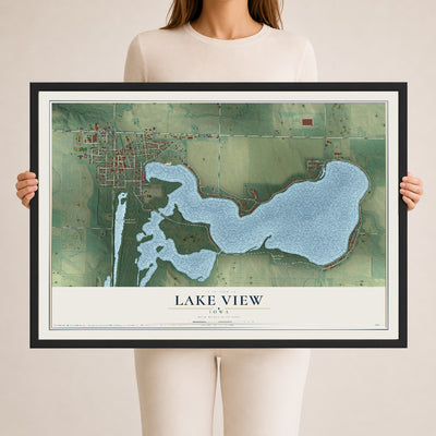 Map of Lake View, Iowa, 24 x 36 inch print in a black wood frame