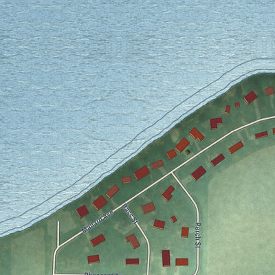 Second close-up of the map of Lakeside, Iowa print showing more streets and buildings