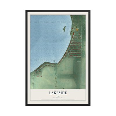 Map of Lakeside, Iowa, 12 x 18 inch print in a black wood frame