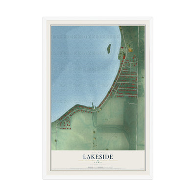 Map of Lakeside, Iowa, 12 x 18 inch print in a white wood frame