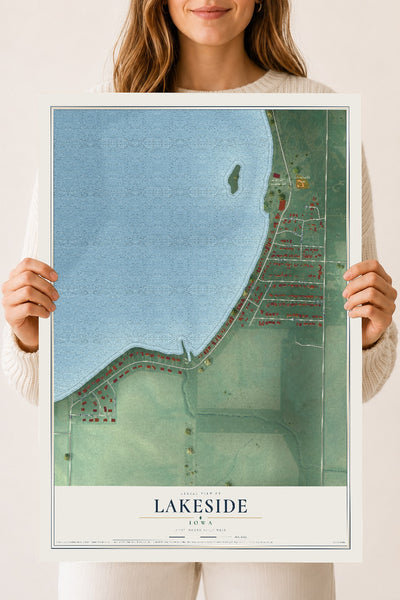 Map of Lakeside, Iowa, 18 x 24 inch unframed archival matte print