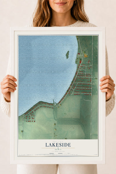 Map of Lakeside, Iowa, 18 x 24 inch print in a white wood frame