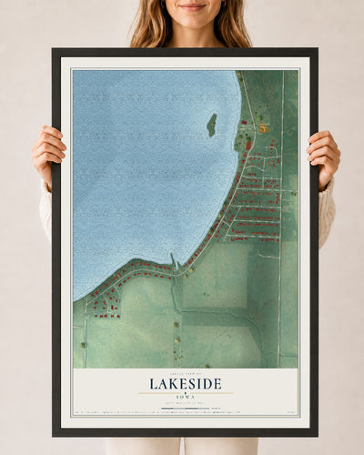 Map of Lakeside, Iowa, 24 x 36 inch print in a black wood frame