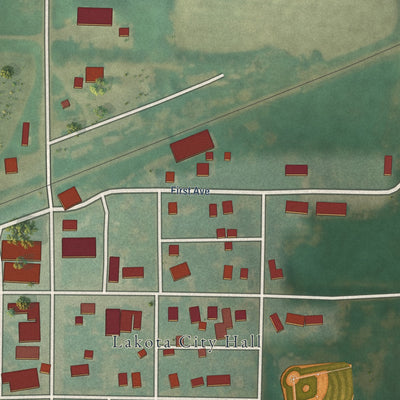Close-up of the map of Lakota, Iowa print showing street and building detail