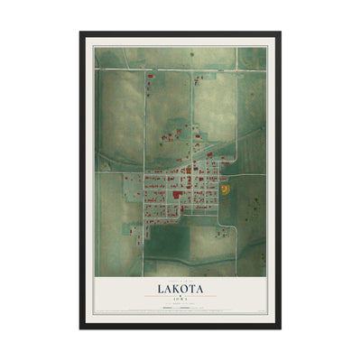 Map of Lakota, Iowa, 12 x 18 inch print in a black wood frame