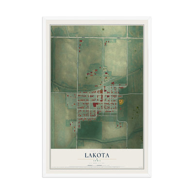 Map of Lakota, Iowa, 12 x 18 inch print in a white wood frame