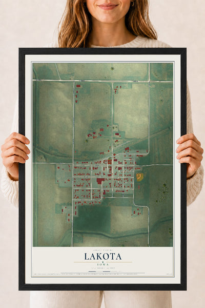 Map of Lakota, Iowa, 18 x 24 inch print in a black wood frame