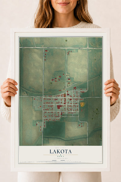 Map of Lakota, Iowa, 18 x 24 inch print in a white wood frame