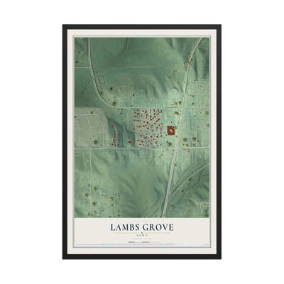 Map of Lambs Grove, Iowa, 12 x 18 inch print in a black wood frame