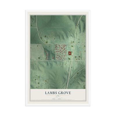 Map of Lambs Grove, Iowa, 12 x 18 inch print in a white wood frame