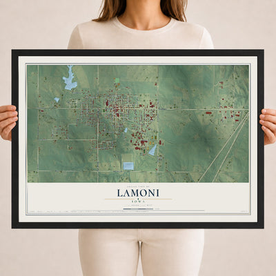 Map of Lamoni, Iowa, 18 x 24 inch print in a black wood frame