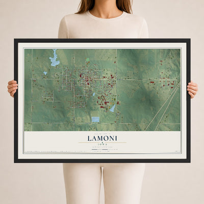 Map of Lamoni, Iowa, 24 x 36 inch print in a black wood frame