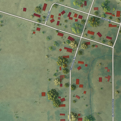 Second close-up of the map of Lamont, Iowa print showing more streets and buildings