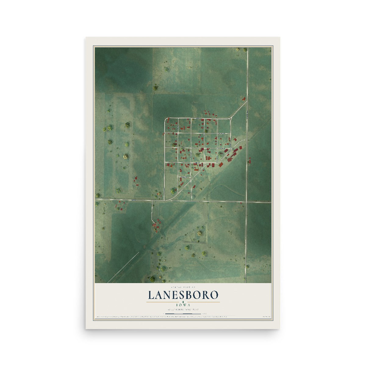 Map of Lanesboro, Iowa, 12 x 18 inch unframed archival matte print
