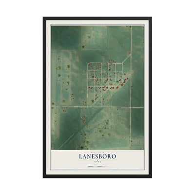 Map of Lanesboro, Iowa, 12 x 18 inch print in a black wood frame