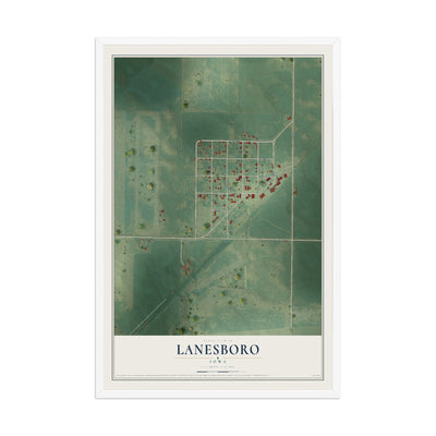 Map of Lanesboro, Iowa, 12 x 18 inch print in a white wood frame