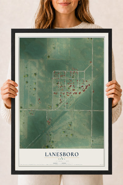 Map of Lanesboro, Iowa, 18 x 24 inch print in a black wood frame