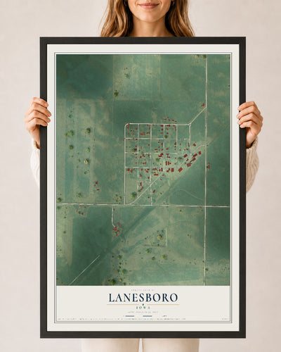 Map of Lanesboro, Iowa, 24 x 36 inch print in a black wood frame