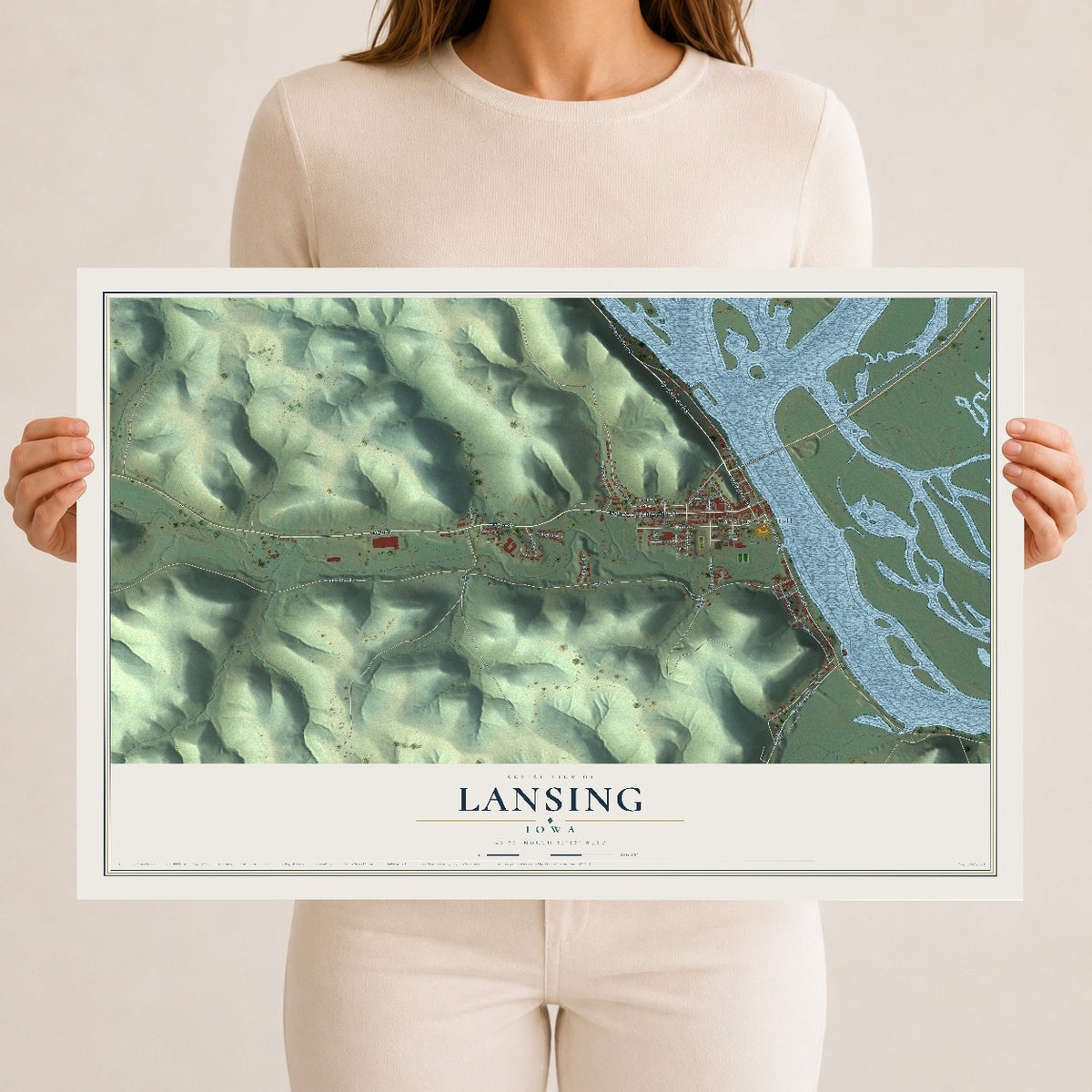 Map of Lansing, Iowa, 12 x 18 inch unframed archival matte print