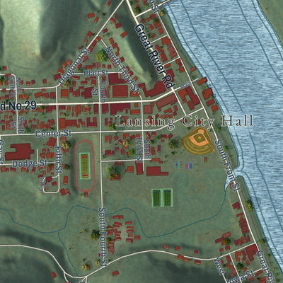 Second close-up of the map of Lansing, Iowa print showing more streets and buildings