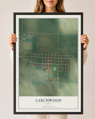 Map of Larchwood, Iowa, 24 x 36 inch print in a black wood frame