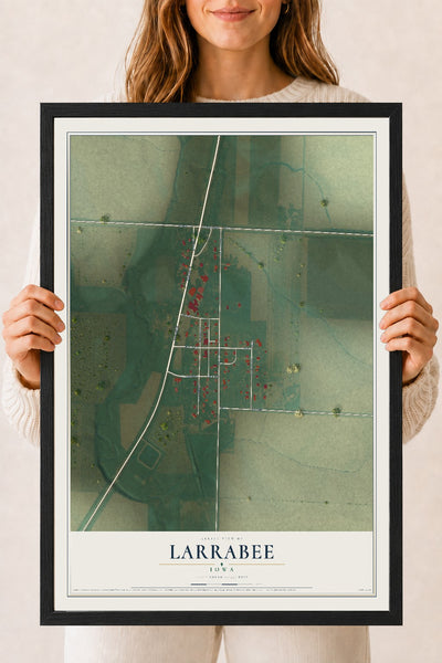 Map of Larrabee, Iowa, 18 x 24 inch print in a black wood frame
