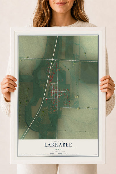 Map of Larrabee, Iowa, 18 x 24 inch print in a white wood frame