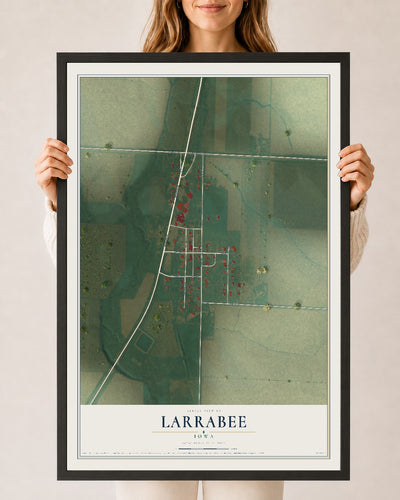 Map of Larrabee, Iowa, 24 x 36 inch print in a black wood frame