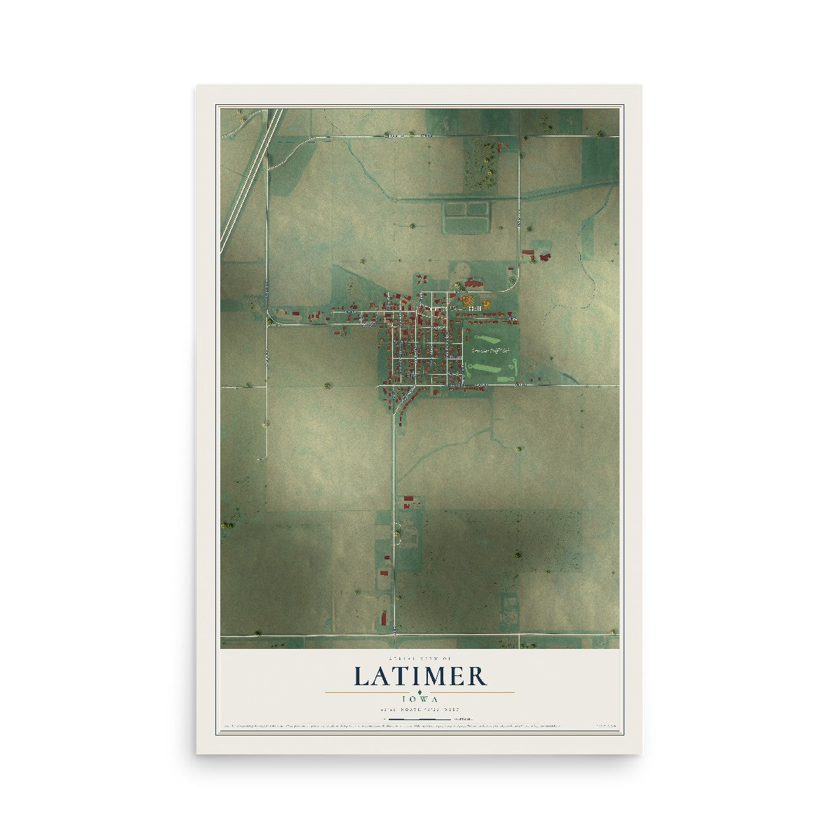Map of Latimer, Iowa, 12 x 18 inch unframed archival matte print