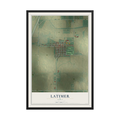 Map of Latimer, Iowa, 12 x 18 inch print in a black wood frame