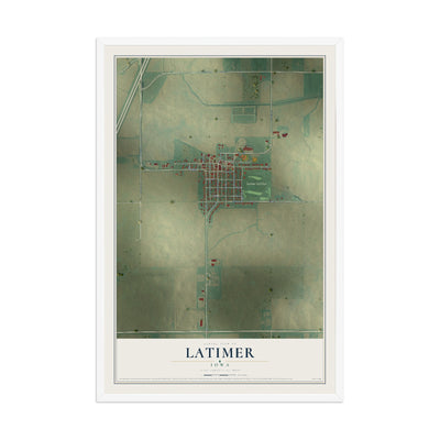 Map of Latimer, Iowa, 12 x 18 inch print in a white wood frame