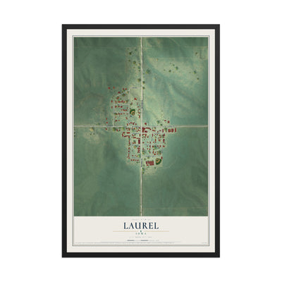 Map of Laurel, Iowa, 12 x 18 inch print in a black wood frame