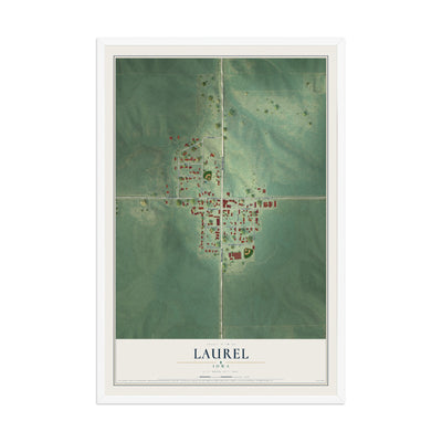 Map of Laurel, Iowa, 12 x 18 inch print in a white wood frame