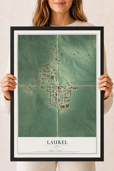 Map of Laurel, Iowa, 18 x 24 inch print in a black wood frame