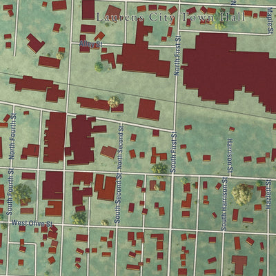 Close-up of the map of Laurens, Iowa print showing street and building detail