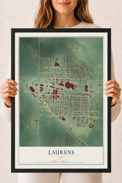 Map of Laurens, Iowa, 18 x 24 inch print in a black wood frame
