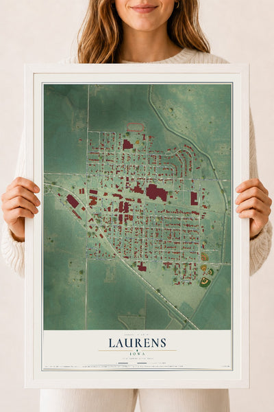 Map of Laurens, Iowa, 18 x 24 inch print in a white wood frame