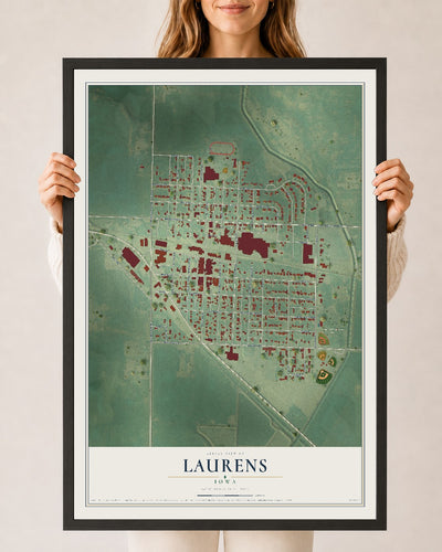 Map of Laurens, Iowa, 24 x 36 inch print in a black wood frame