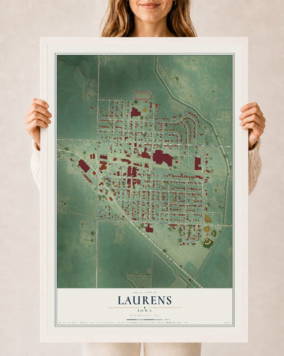 Map of Laurens, Iowa, 24 x 36 inch print in a white wood frame