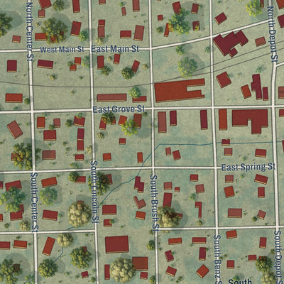 Close-up of the map of Lawler, Iowa print showing street and building detail