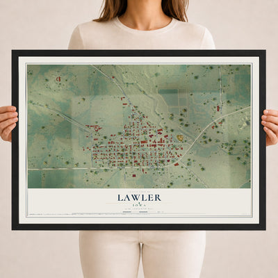 Map of Lawler, Iowa, 18 x 24 inch print in a black wood frame