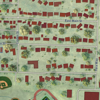 Close-up of the map of Lawton, Iowa print showing street and building detail