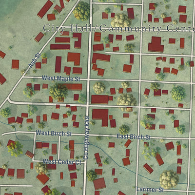 Second close-up of the map of Lawton, Iowa print showing more streets and buildings